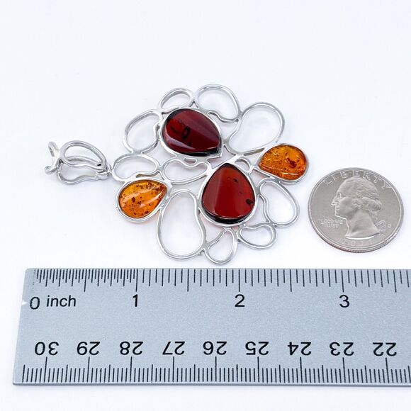 Vintage SML Sterling Silver 925 7cm Multi-Tone Amber Teardrop Pendant - Picture 7 of 7